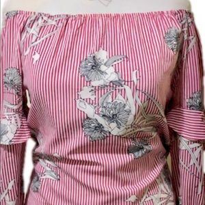 Style Envy Off the Shoulder Stripped Floral Blouse